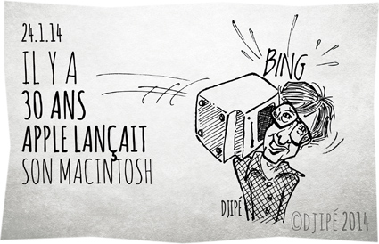 Apple Computer, Bill Gates, caricatures, dessin de presse, dessinateur, Djipé, humour, humour noir, Mac, Macintosh, PC, premier ordinateur personnel avec souris, Steve Jobs, Windows, 