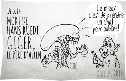 Alf, Alien, caricatures, dessin de presse, dessinateur, Djipé, Hans Ruedi Giger, humour, humour noir, Ridley Scott, science fiction, 