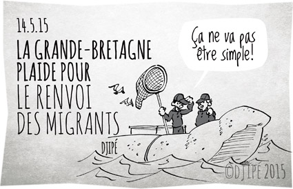 caricatures, dessin de presse, dessinateur, Djipé, europe, Grande-Bretagne, humour, humour noir, Méditerranée, migrants, réfugiés, sauvetage en mer, 