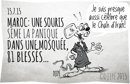 bousculade, caricatures, Casablanca, Chah d'Iran, dessin de presse, dessinateur, Djipé, humour, humour noir, Maroc, mois de jeûne, mosquée Hassan II, prière de la nuit du destin, ramadan, souri, 