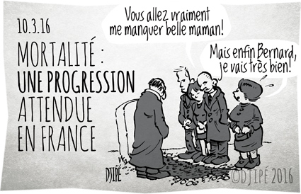 baby boom, caricatures, cimetière, décès, dessin de presse, dessin satirique, dessinateur, disparition, Djipé, France, humour noir, Insee, mort, mortalité, obsèques, papy boom, population, 