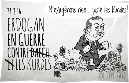 caricatures, civils, DAECH, dessin de presse, dessin satirique, dessinateur, Djipé, Erdogan, guerre, humour noir, Jarablus, Jeb el-Koussa, Kurdes, massacre, Syrie, 