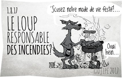 #SOSLOUP, animaux, Artigues, Bormes-Les-Mimosas, caricatures, dessin de presse, dessin satirique, dessinateur, Djipé, forêt, humour noir, incendies, lapin, loup, tortue, Var, 