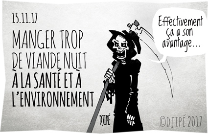 alimentation, caricatures, climat, COP23, dessin satirique, dessinateur, Djipé, environnement, humour noir, laitier, protéine, santé, steak, végétal, viande, 