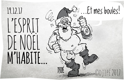 bite, boules, cadeaux, caricatures, dessin satirique, dessinateur, Djipé, humour noir, ivrogne, laïc, magie, Noël, ordure, père noël, 