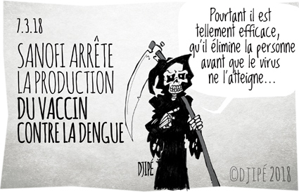 caricatures, danger, décès, dengue, dessin de presse, dessin satirique, dessinateur, Djipé, enfants, humour noir, mort, moustiques, Philippines, Sanofi, vaccin, 